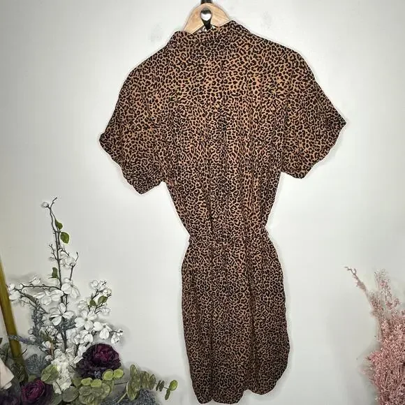 J. CREW 2025 Linen Belted Mini Shirt Dress Warm Brandy Animal Print Sz XL {3T15}